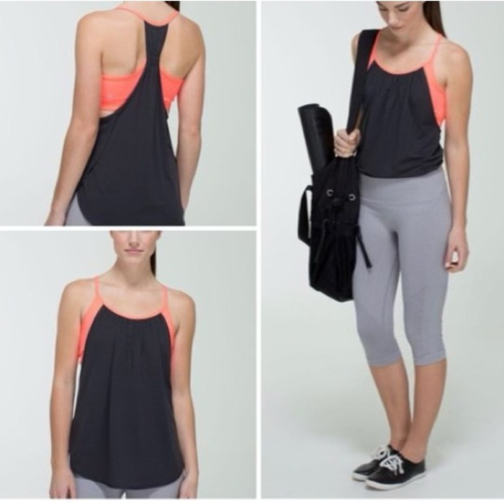 Lululemon Tuck Me In Tank Top Luon Built-in Bra, Soot/Very Light Flare, 4